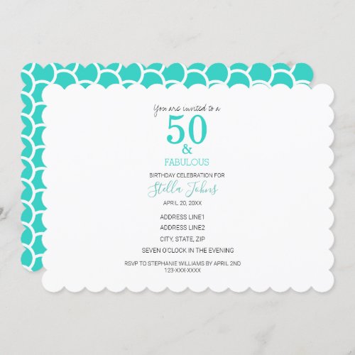 50  Fabulous Birthday Turquoise Mermaid Patterns Invitation