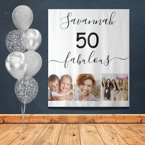 50 fabulous birthday white photo collage tapestry