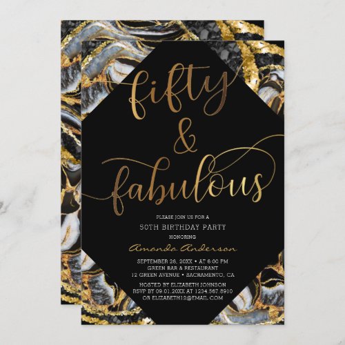 50  Fabulous Black And Gold 50th Birthday Party Invitation