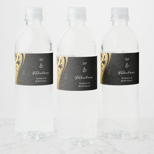 50  Fabulous Black and Gold Birthday Party Favor  Water Bottle Label