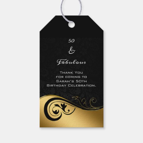 50  Fabulous Black and Gold Birthday Thank You Gift Tags