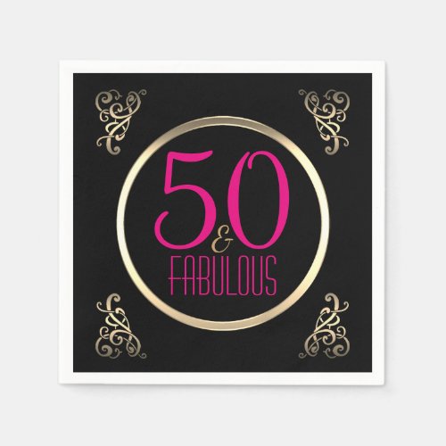 50  Fabulous Black and Pink 50th Birthday Party Napkins