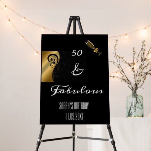 50  Fabulous Black  Gold Birthday Backdrop  Foam Foam Board