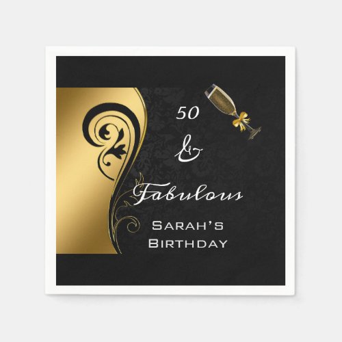 50  Fabulous Black Gold Birthday Party Cocktail   Napkins