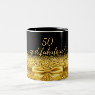 50 fabulous black gold bow birthday Two-Tone coffee mug
