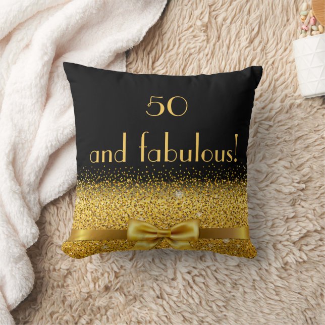50 Fabulous black gold bow elegant Throw Pillow (Blanket)