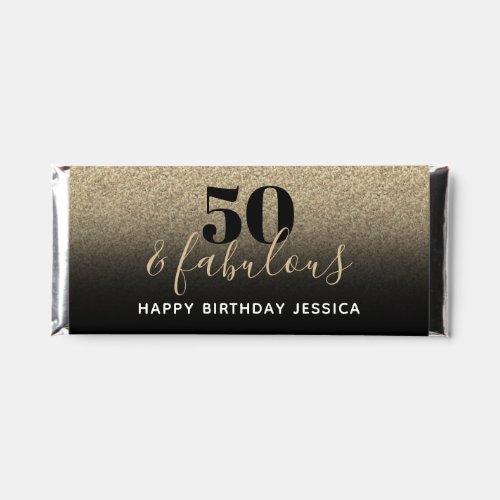 50  Fabulous Black  Gold Faux Glitter Ombre Hershey Bar Favors