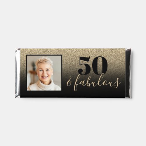 50  Fabulous Black  Gold Faux Glitter Photo Hershey Bar Favors