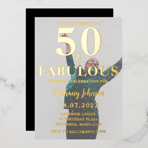50 & Fabulous Black & Gold Foil Photo 