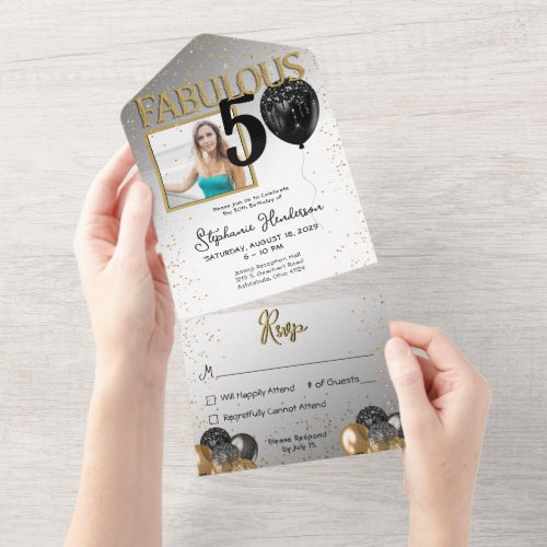 50  Fabulous Black Gold Glam All in One Invite