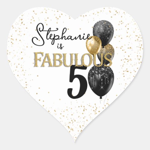 50  Fabulous Black Gold Glam Heart Sticker