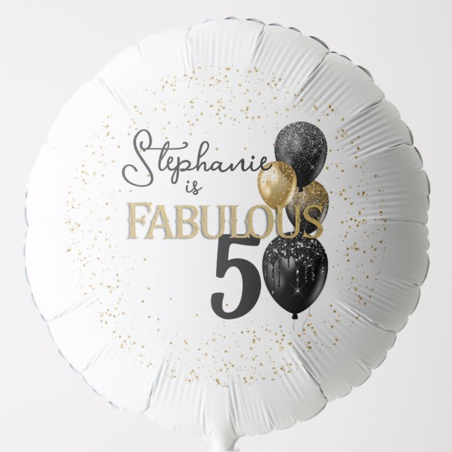 50 & Fabulous Black Gold Glam Large Balloon (Front)