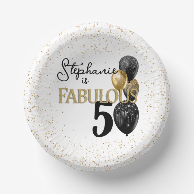 50 & Fabulous Black Gold Glam Paper Bowls (Front)