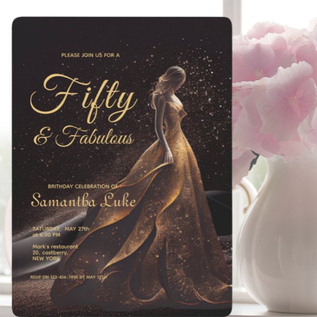 50 Fabulous Black Gold Glitter Birthday  Invitation (Creator Uploaded)