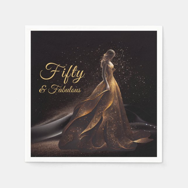 50 Fabulous Black Gold Glitter Sparkle 50  Napkins (Front)