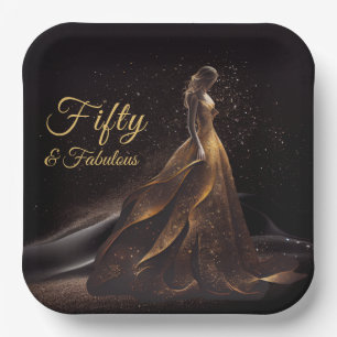50 Fabulous Black Gold Glitter Sparkle Paper Plates