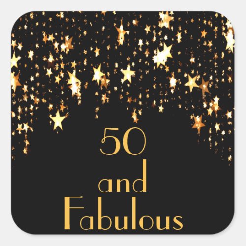 50 fabulous black gold stars birthday square sticker