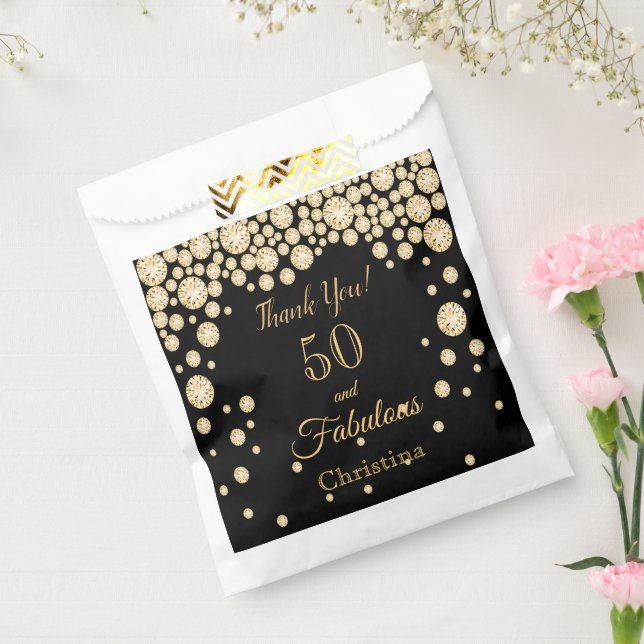 50 fabulous black gold thank you birthday favor bag (Sealed)