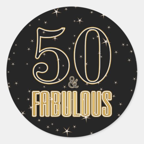 50  Fabulous Black Gold Typography 50th Birthday Classic Round Sticker