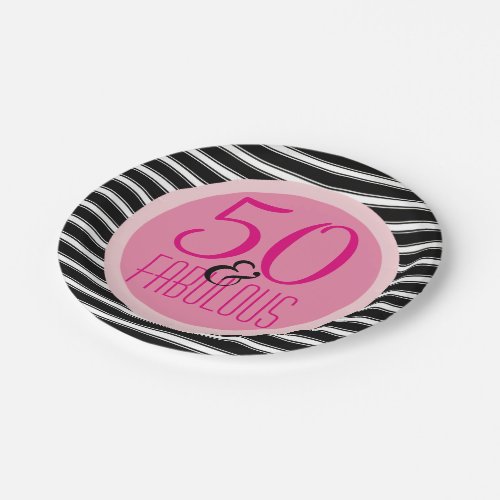 50 Fabulous Black Hot Pink  Womans 50th Birthday Paper Plates