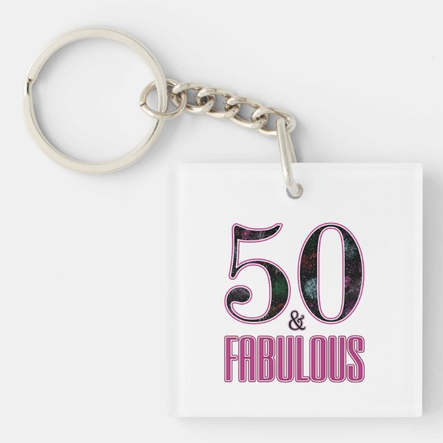 50 & Fabulous Black Pink 50th Birthday Photo Keychain (Front)