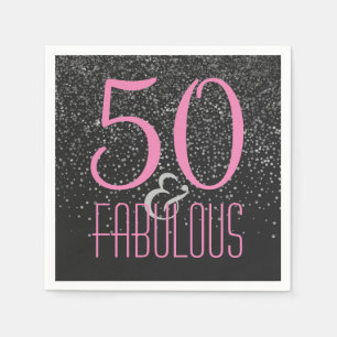 50 & Fabulous Black Pink   Elegant 50th Birthday Napkins
