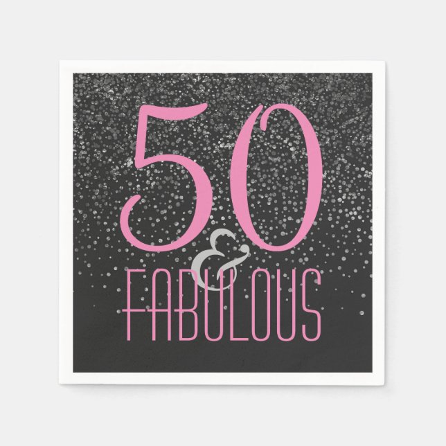 50 & Fabulous Black Pink | Elegant 50th Birthday Napkins (Front)