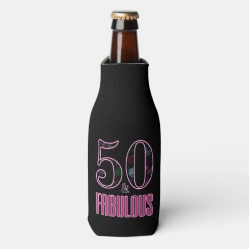 50  Fabulous Black Pink Fireworks 50th Birthday Bottle Cooler