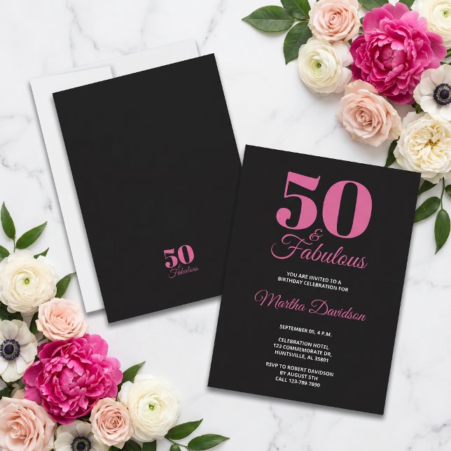 50 & Fabulous Black Pink Glam Celebration Invitation (50 & Fabulous Black Pink Glam Celebration Invitation)