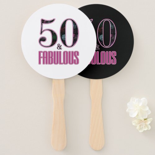 50  Fabulous Black Pink Typography 50th Birthday Hand Fan