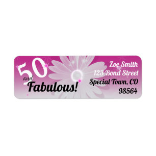 50 & Fabulous black, pink, white w/ stars & daisy Label