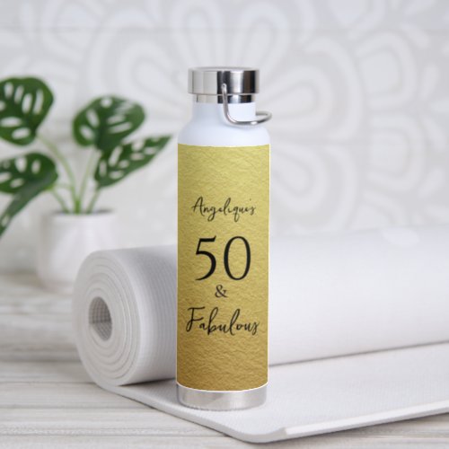 50  Fabulous Black Script Faux Gold Foil Texture Water Bottle