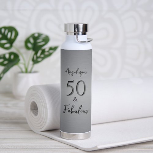 50  Fabulous Black Script Faux Silver Foil  Water Bottle