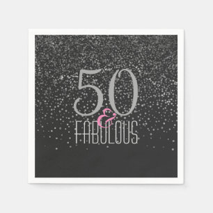 50 & Fabulous Black Silver Elegant 50th Birthday Napkins