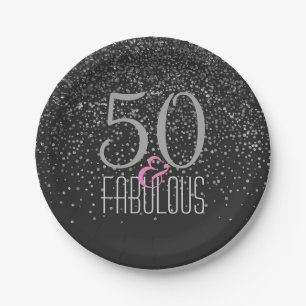 50 & Fabulous Black Silver Elegant 50th Birthday Paper Plates