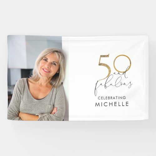 50  Fabulous Black  White 50th Birthday Photo Banner