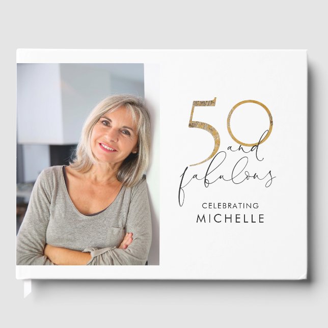 50 & Fabulous Black & White 50th Birthday Photo Guest Book (Front)