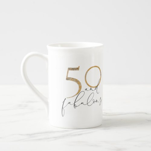 50  Fabulous Black White  Gold 50th Birthday Bone China Mug