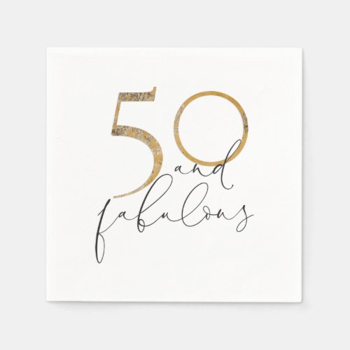 50  Fabulous Black  White Gold 50th Birthday Napkins