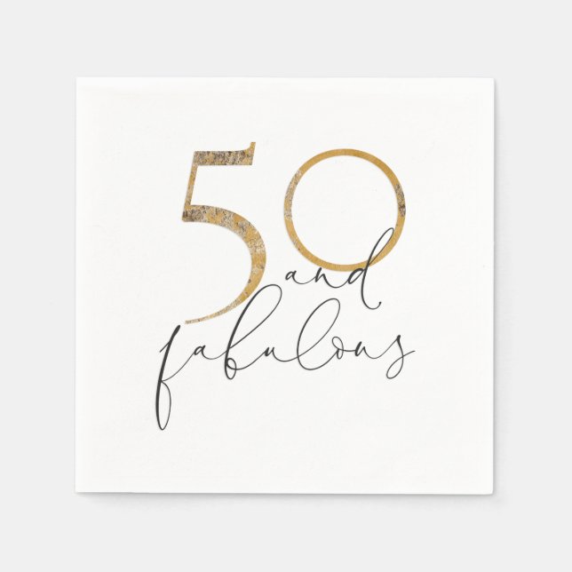 50 & Fabulous Black & White Gold 50th Birthday Napkins (Front)
