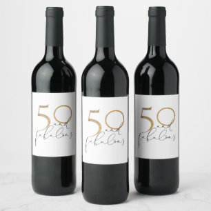 50 & Fabulous Black White & Gold 50th Birthday Wine Label