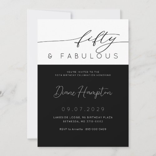 50 & Fabulous Black White Photo Fiftieth Birthday Invitation