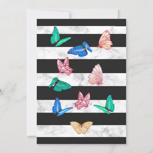 50 Fabulous Black White Stripe Marble  Butterfly Invitation