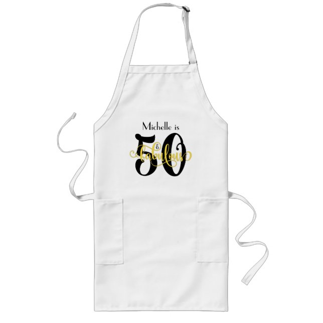 50 & Fabulous Black & Yellow Typography Birthday Long Apron (Front)
