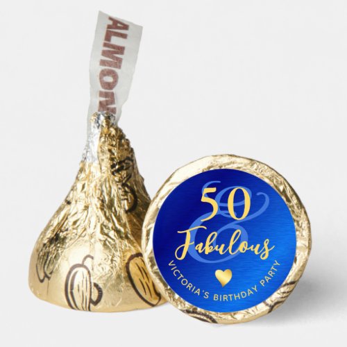 50  Fabulous Blue and Gold Custom Birthday Hersheys Kisses