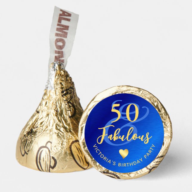 50 & Fabulous Blue and Gold Custom Birthday Hershey®'s Kisses® (Front)