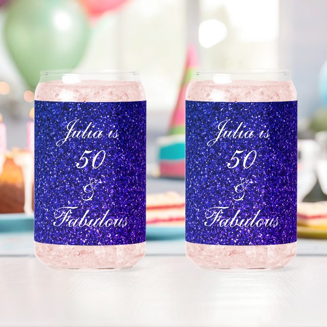 50 Fabulous Blue Glitter Birthday Gift Favor Set Can Glass (Insitu (Birthday))