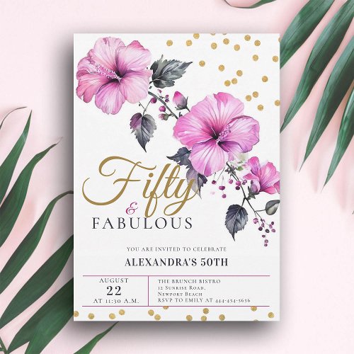 50 Fabulous Bold Hibiscus Tropical 50th Birthday Invitation