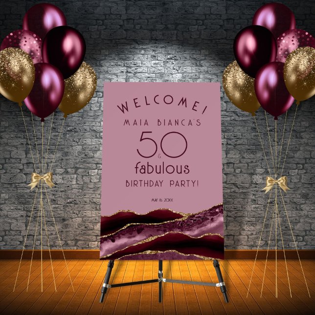 50 & Fabulous Burgundy 50th Birthday Welcome Sign (Creator Uploaded)