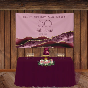 50 & Fabulous Burgundy Pink 50th Birthday  Banner